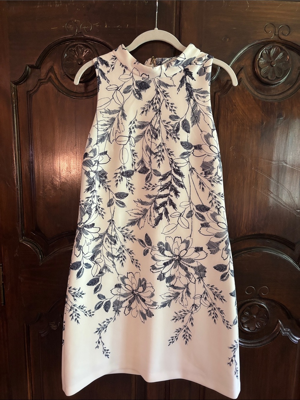 Ivanka Trump White Mini Dress with Navy Floral Print